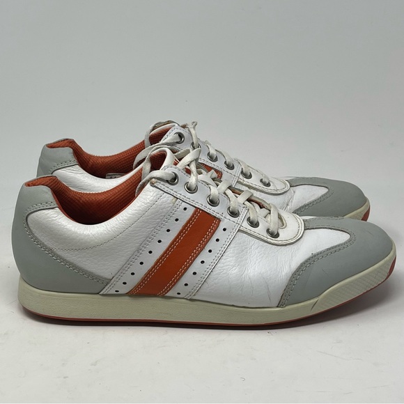 Footjoy Contour Casual Golf Shoes Mens 9.5 White Orange Leather Spikeless 54303 - Picture 3 of 16